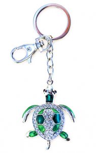 Green & Crystal Turtle Keychain w/clip