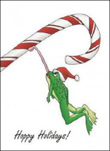 Candycane Frog Christmas Cards, Box of 10