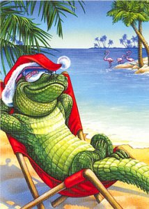 Lounging Gator Christmas Cards, Box/18
