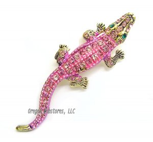 Pink Crystal Alligator Brooch