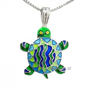 Calypso Turtle Silverplate Enamel Necklace