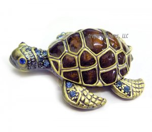 Sea Turtle Tiny Jewel Box with Aqua Crystals
